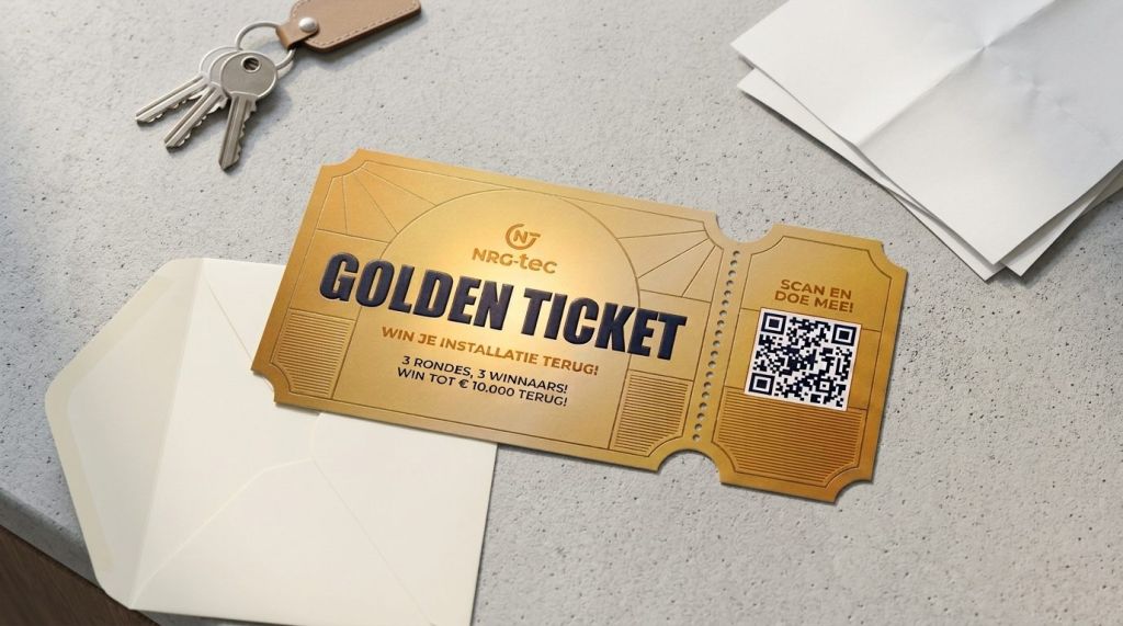 Golden Ticket van NRG-TEC bij een envelop