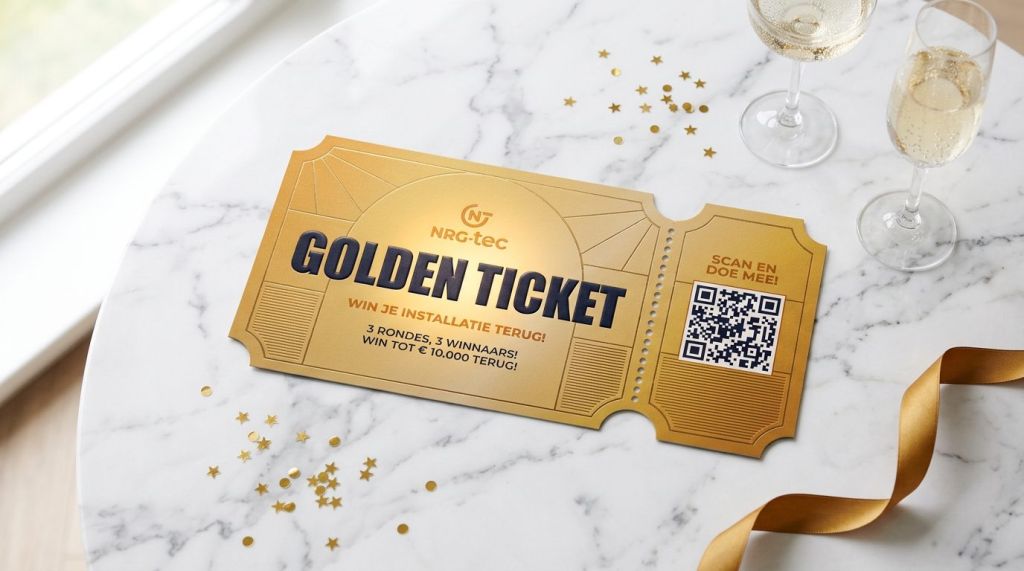 Golden Ticket van NRG-TEC op een feesttafel